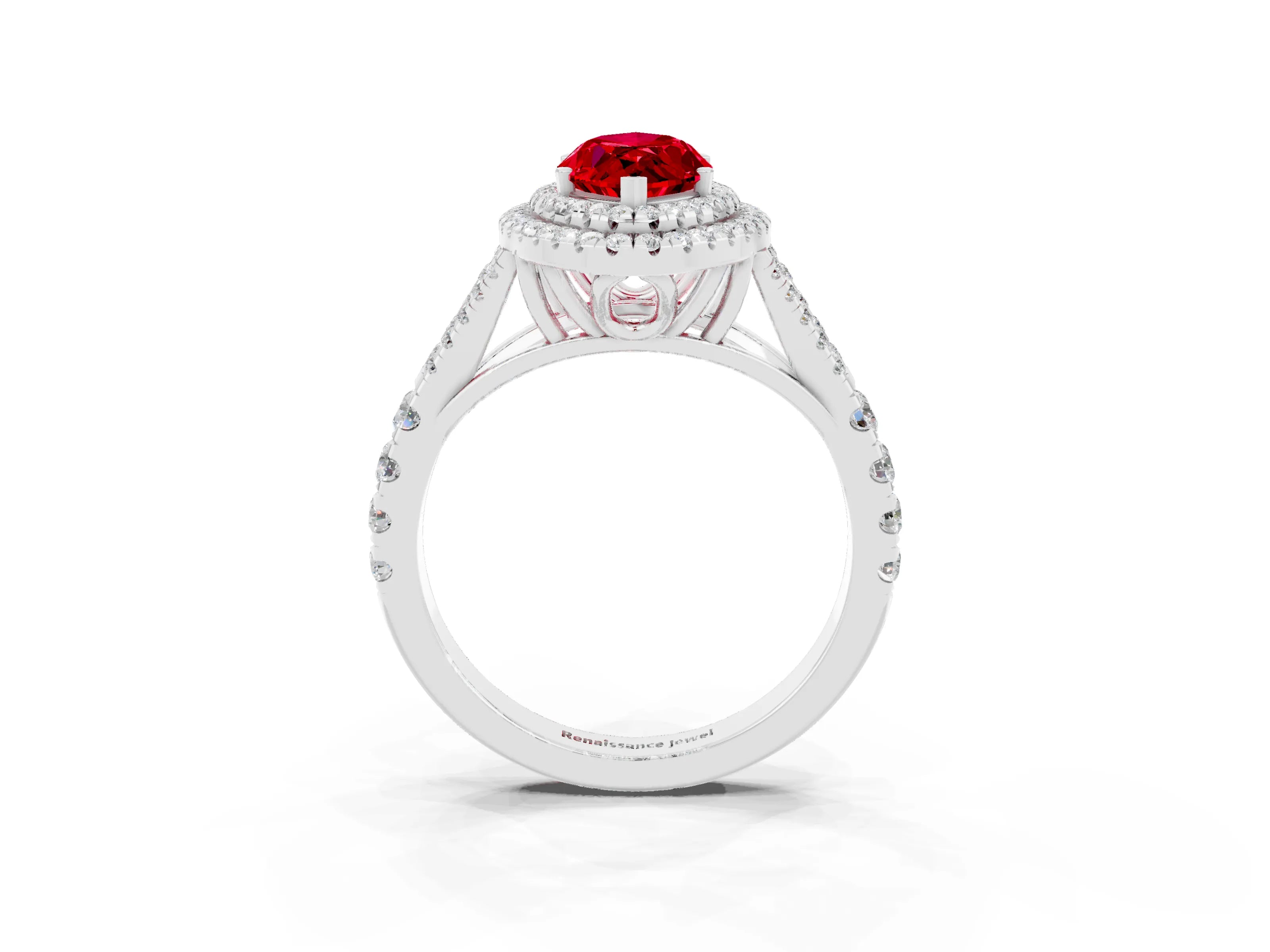 White gold Marquise Cut Ruby Double Halo Ring with Split Shank and Prong Setting_11