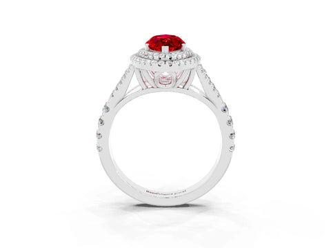 White gold Marquise Cut Ruby Double Halo Ring with Split Shank and Prong Setting_11