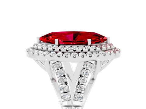 White gold Marquise Cut Ruby Double Halo Ring with Split Shank and Prong Setting_13