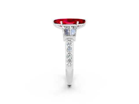White gold Marquise Cut Ruby Engagement Ring with Baguette Side Stones and Channel Set Band_2