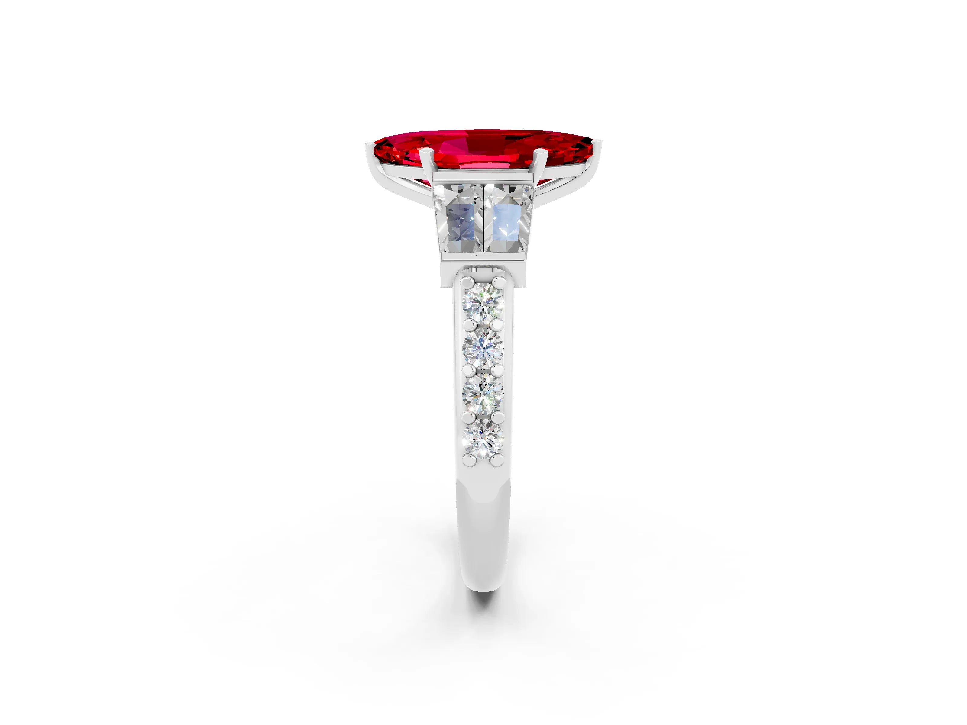 White gold Marquise Cut Ruby Engagement Ring with Baguette Side Stones and Channel Set Band_2