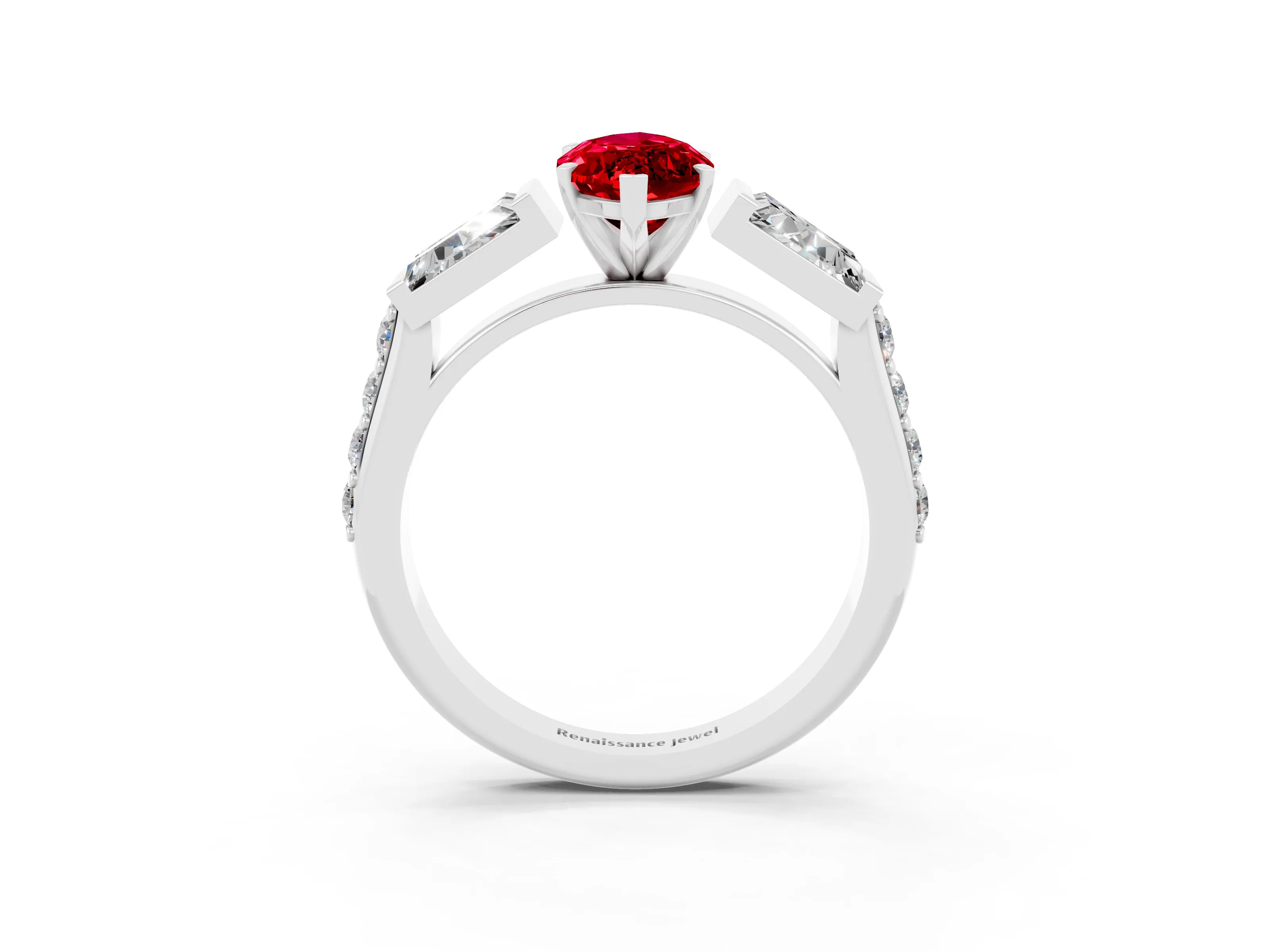 White gold Marquise Cut Ruby Engagement Ring with Baguette Side Stones and Channel Set Band_3