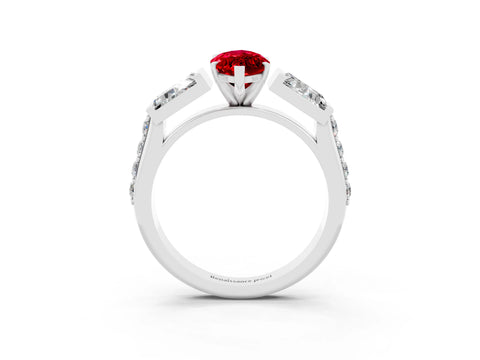 White gold Marquise Cut Ruby Engagement Ring with Baguette Side Stones and Channel Set Band_3