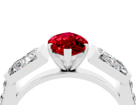 White gold Marquise Cut Ruby Engagement Ring with Baguette Side Stones and Channel Set Band_4