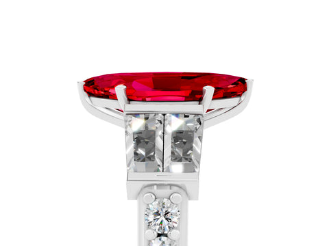 White gold Marquise Cut Ruby Engagement Ring with Baguette Side Stones and Channel Set Band_5