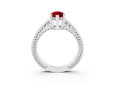 White gold Marquise Cut Ruby Engagement Ring with Milgrain Channel Set Band and Prong Setting_3