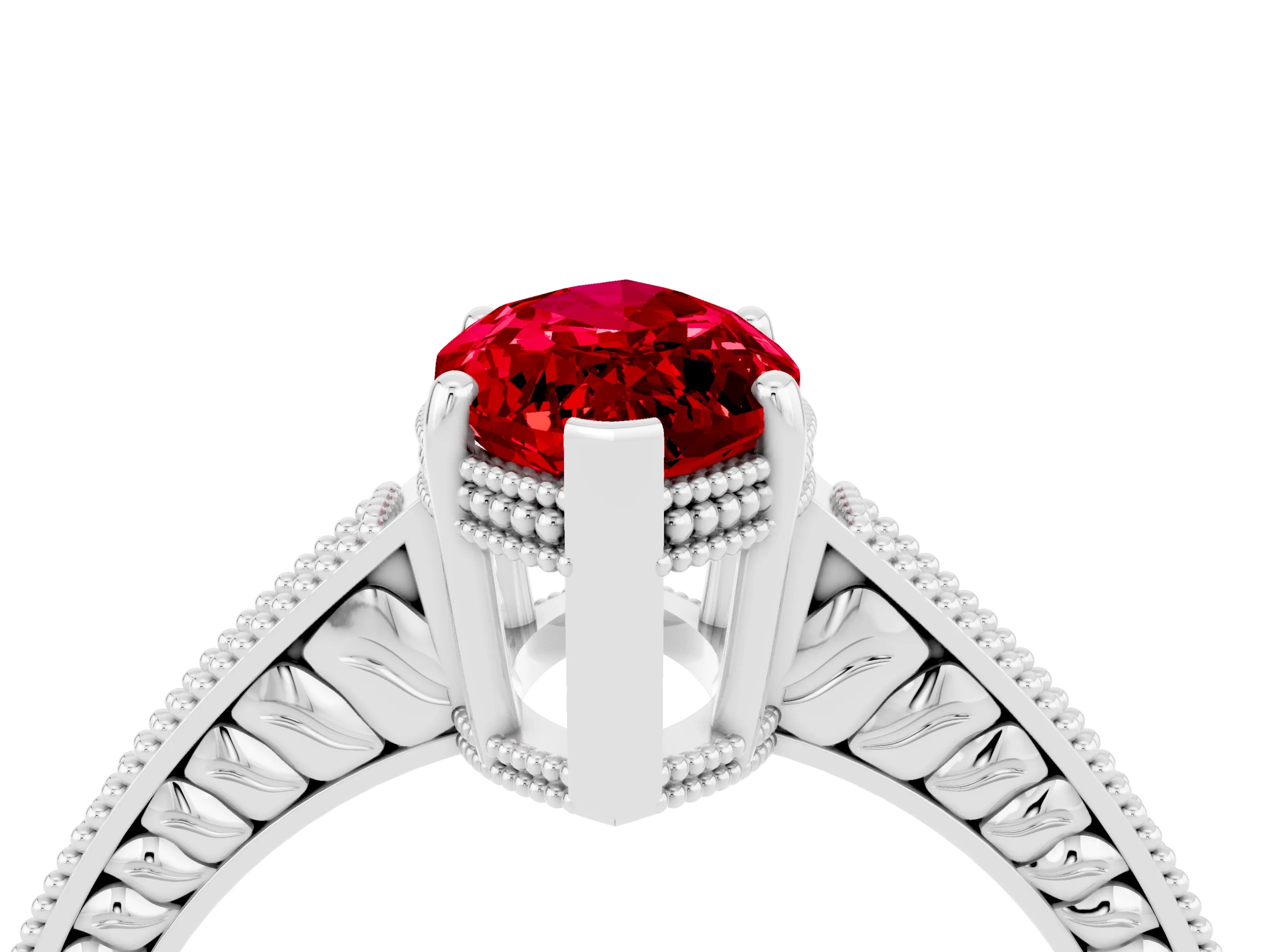 White gold Marquise Cut Ruby Engagement Ring with Milgrain Channel Set Band and Prong Setting_4
