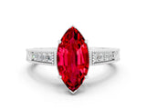 White gold Marquise Cut Ruby Engagement Ring with Milgrain Channel Set Band and Prong Setting