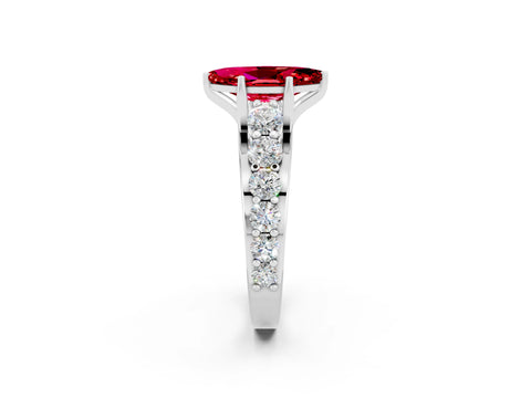 White gold Marquise Cut Ruby Engagement Ring with Pavé Band and Four-Prong Setting_2
