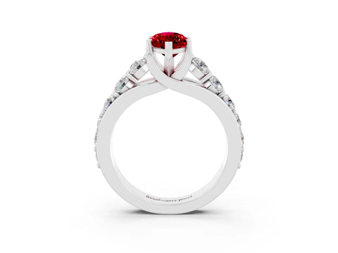 White gold Marquise Cut Ruby Engagement Ring with Pavé Band and Four-Prong Setting_3