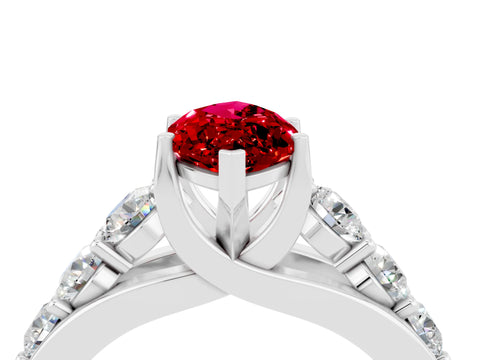 White gold Marquise Cut Ruby Engagement Ring with Pavé Band and Four-Prong Setting_4