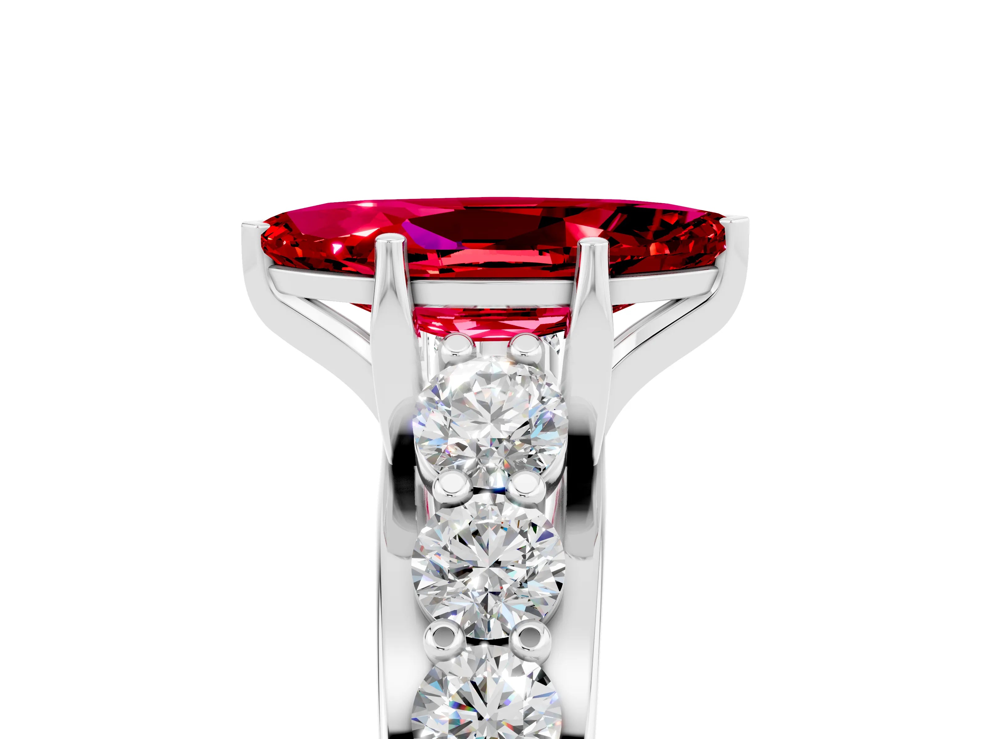 White gold Marquise Cut Ruby Engagement Ring with Pavé Band and Four-Prong Setting_5
