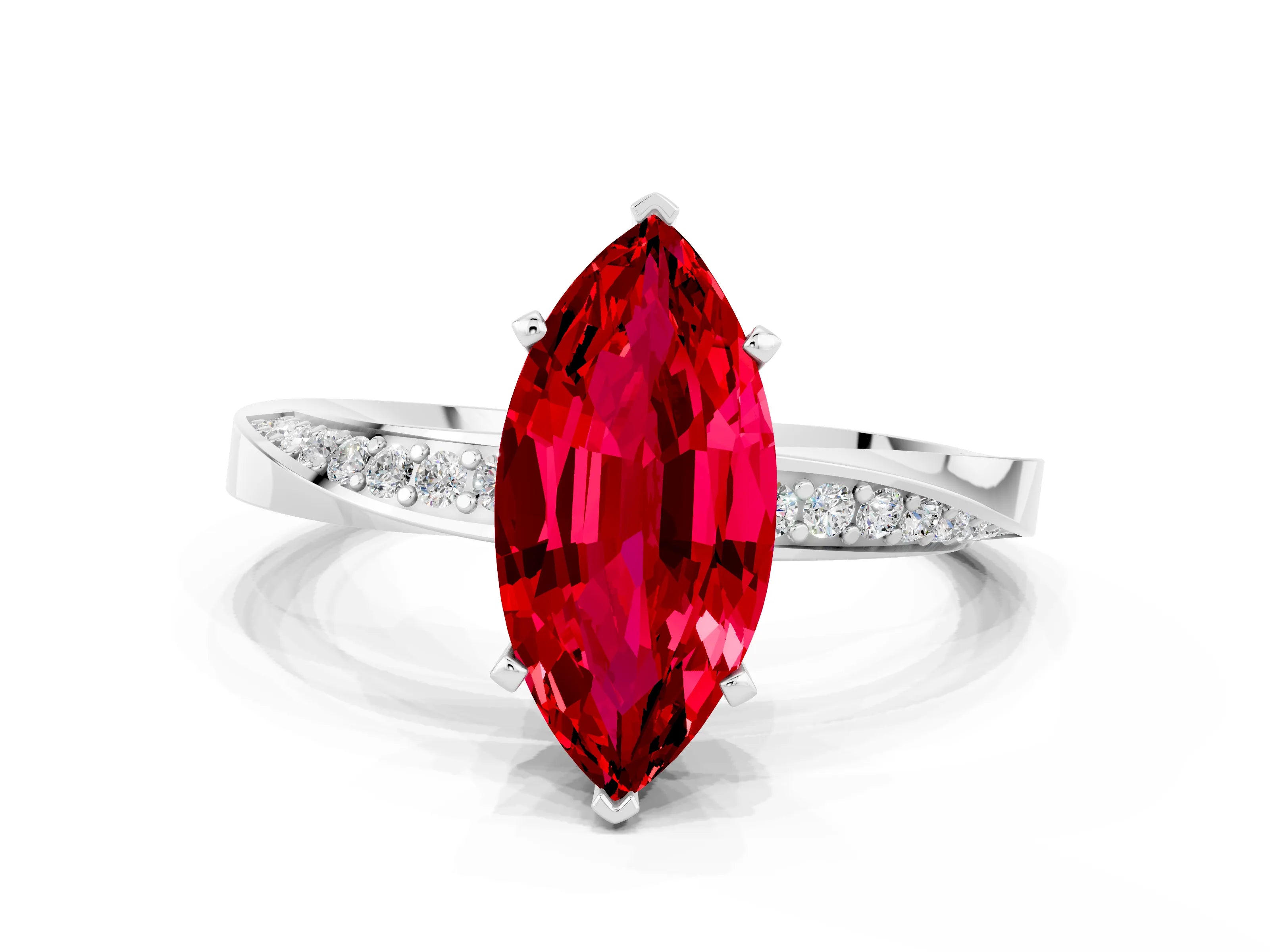 White gold Marquise Cut Ruby Engagement Ring with Side Stone Accents and Four-Prong Setting_27