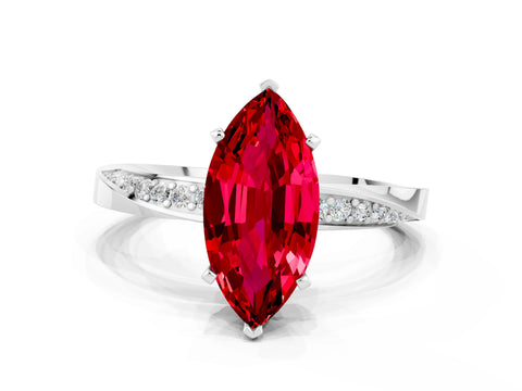 White gold Marquise Cut Ruby Engagement Ring with Side Stone Accents and Four-Prong Setting_27