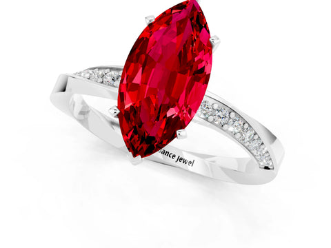 White gold Marquise Cut Ruby Engagement Ring with Side Stone Accents and Four-Prong Setting_28