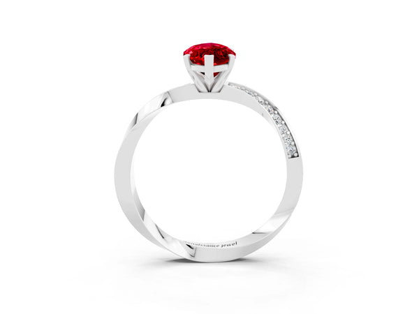 Platinum Marquise Cut Ruby Engagement Ring with Side Stone Accents and Four-Prong Setting