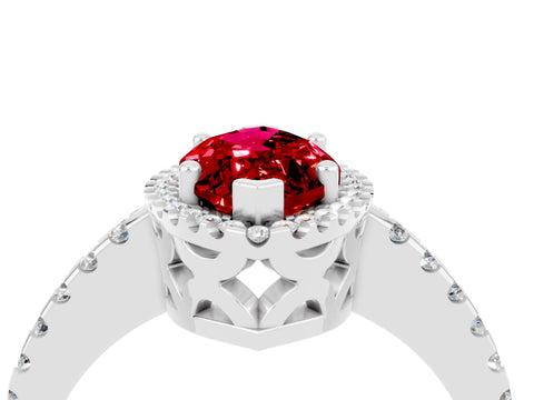 White gold Marquise Cut Ruby Halo Engagement Ring with Pavé Band and Prong Setting_16