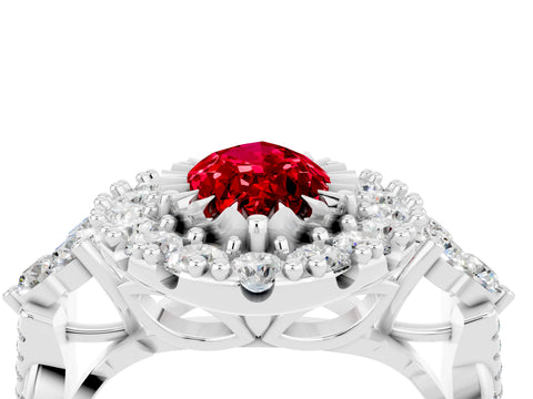 White gold Marquise Cut Ruby Halo Ring with Pavé Band and Four-Prong Setting_16