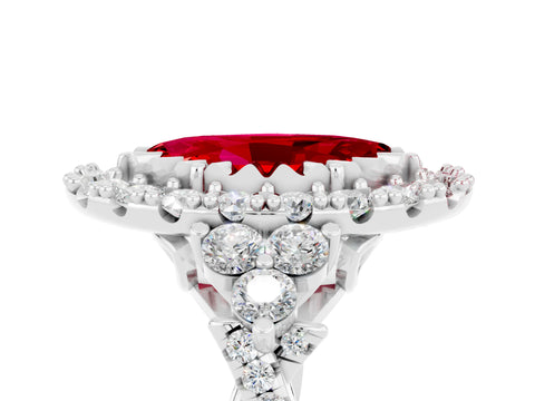 White gold Marquise Cut Ruby Halo Ring with Pavé Band and Four-Prong Setting_17