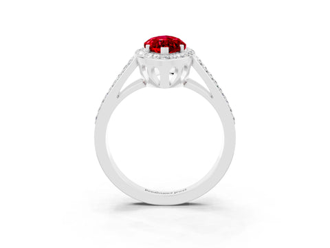 White gold Marquise Cut Ruby Halo Ring with Split Shank U-Prong Band and Four-Prong Setting_3