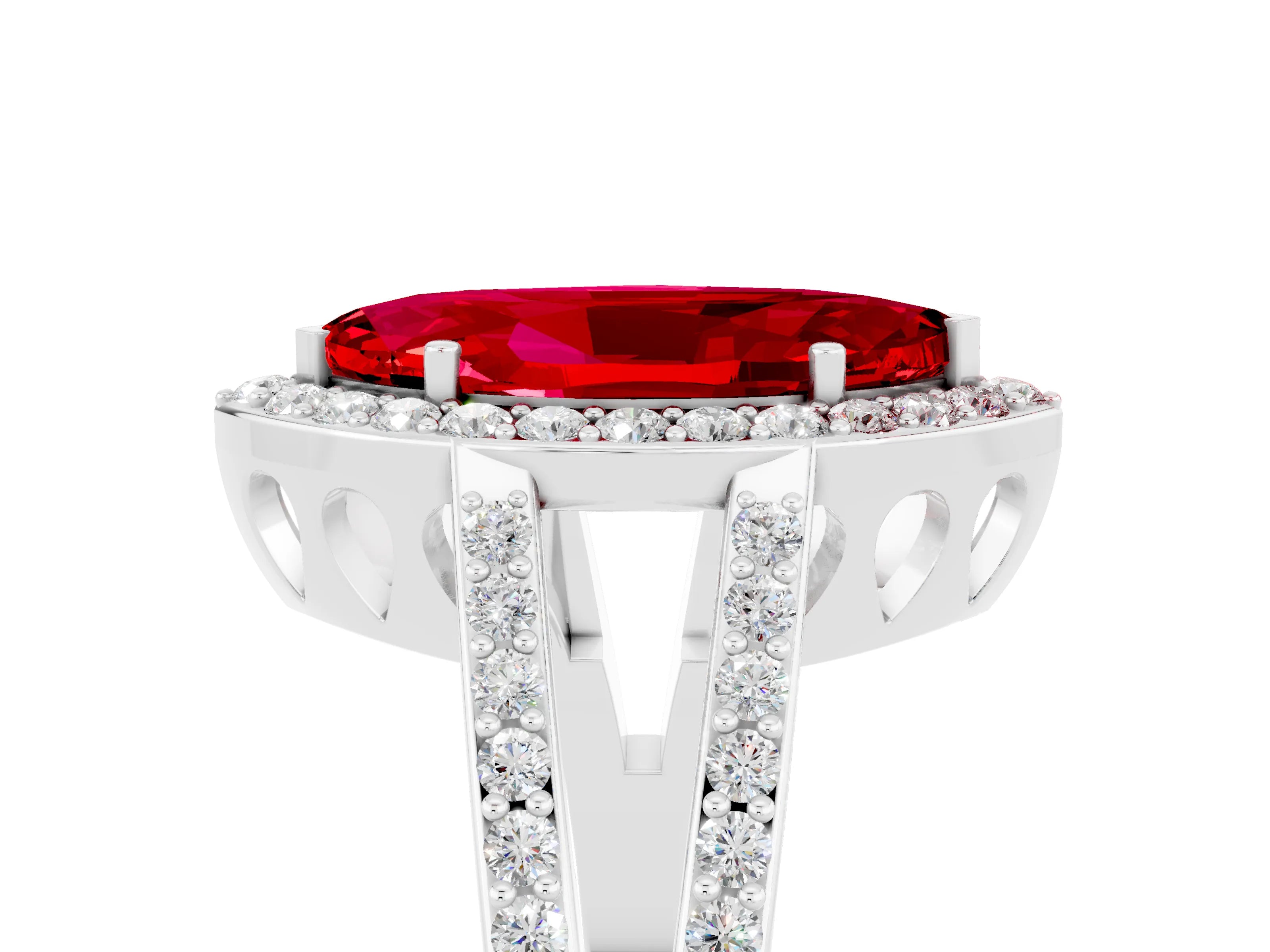 White gold Marquise Cut Ruby Halo Ring with Split Shank U-Prong Band and Four-Prong Setting_5