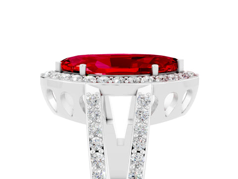 White gold Marquise Cut Ruby Halo Ring with Split Shank U-Prong Band and Four-Prong Setting_5