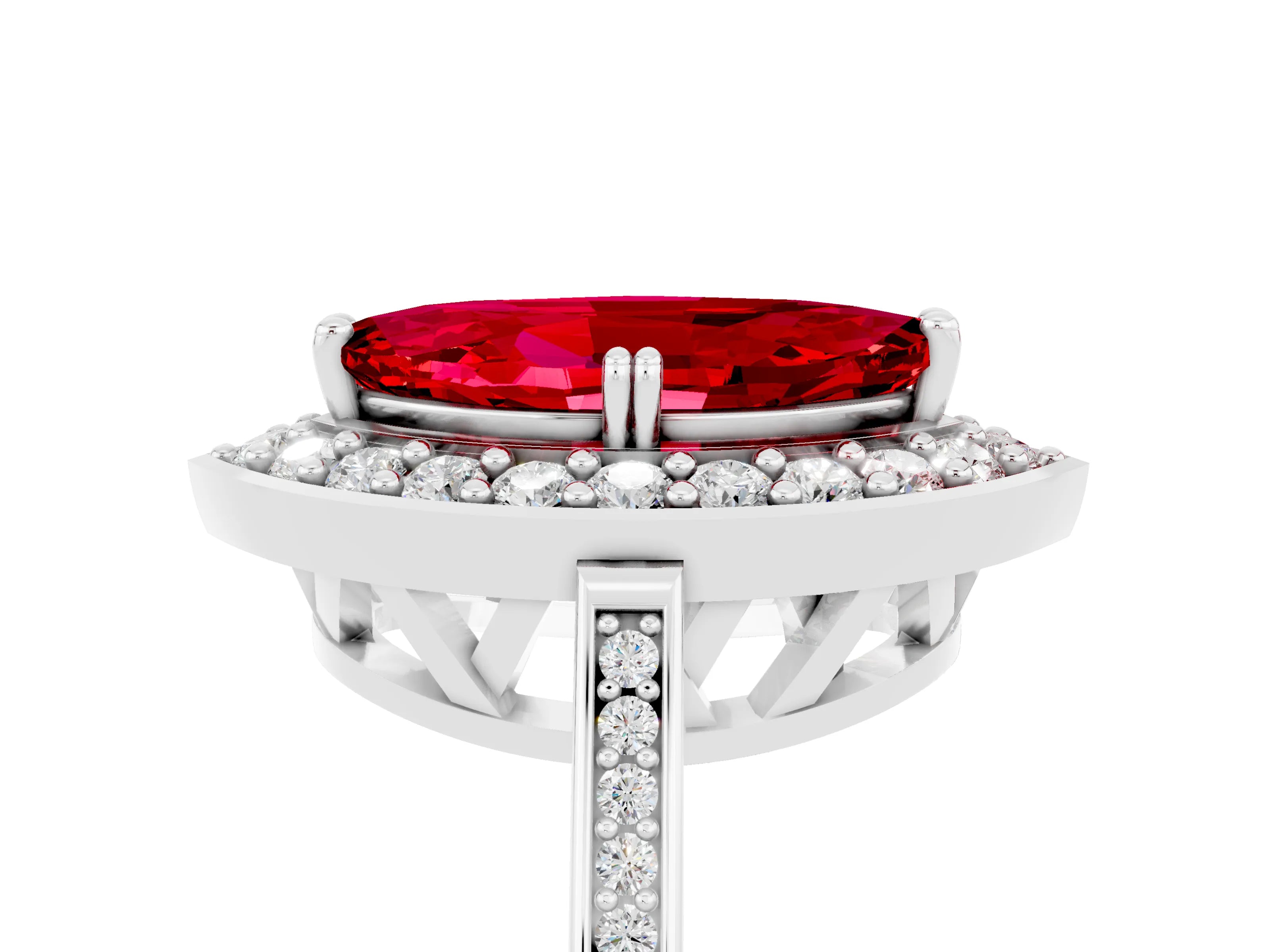 White gold Marquise Cut Ruby Halo Ring with Split Shank and Four-Prong Setting_17