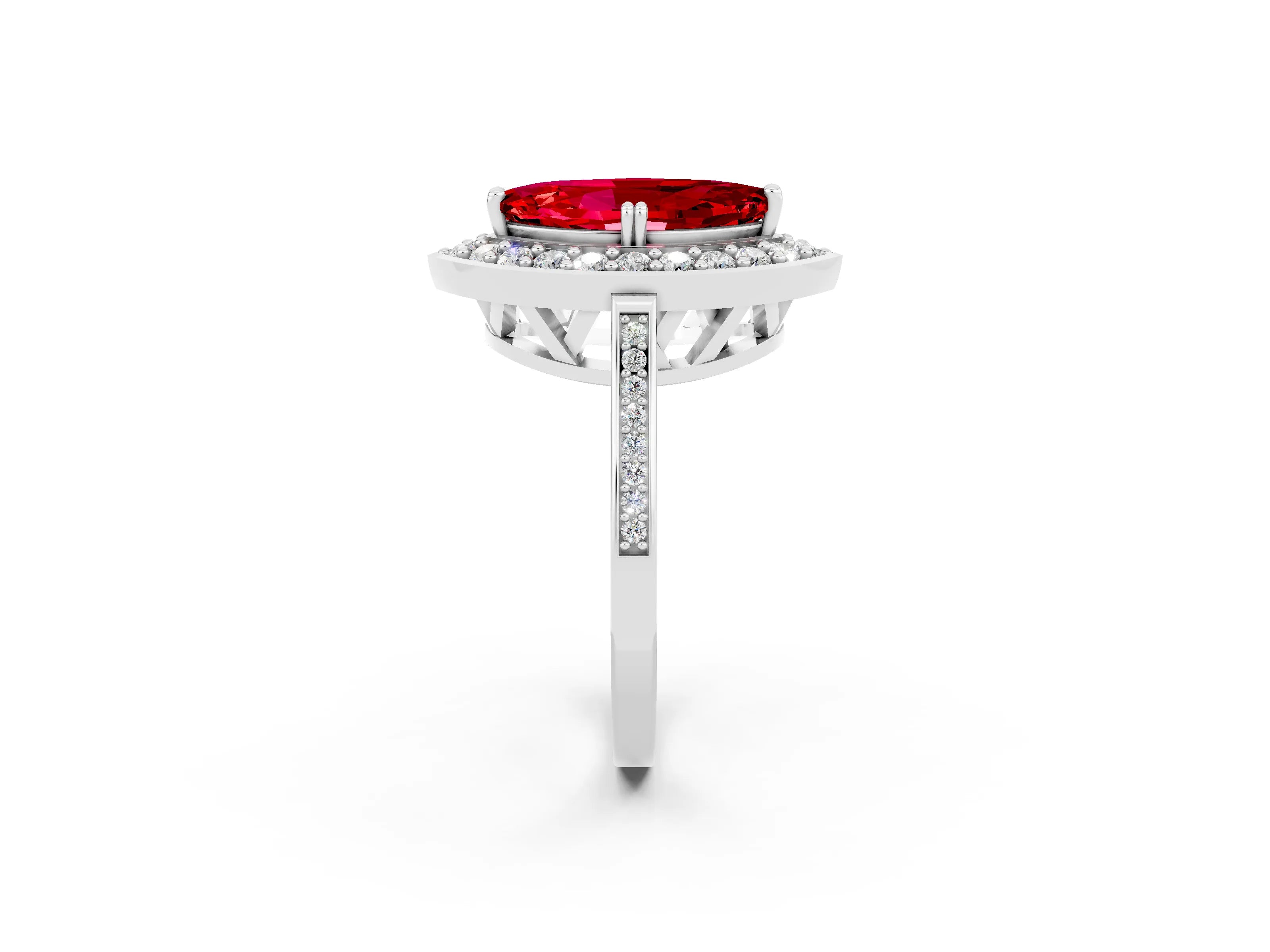 White gold Marquise Cut Ruby Halo Ring with Split Shank and Four-Prong Setting_2