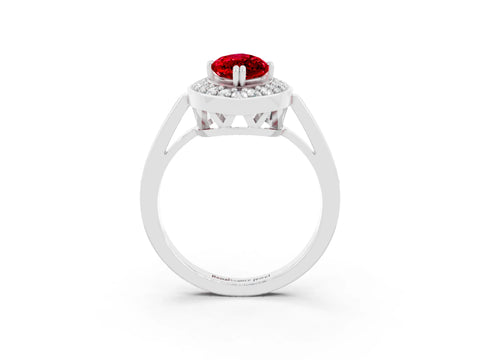 White gold Marquise Cut Ruby Halo Ring with Split Shank and Four-Prong Setting_3