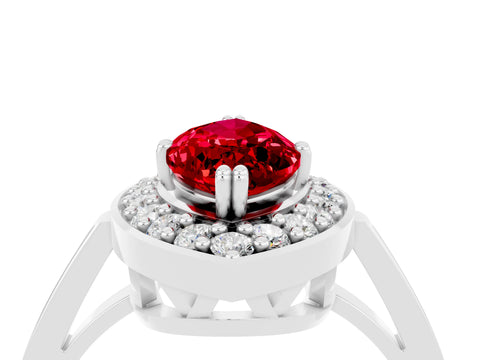White gold Marquise Cut Ruby Halo Ring with Split Shank and Four-Prong Setting_4