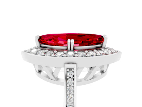 White gold Marquise Cut Ruby Halo Ring with Split Shank and Four-Prong Setting_5