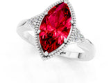 White gold Marquise Cut Ruby Halo Ring with Tapered Band and Four-Prong Setting_1