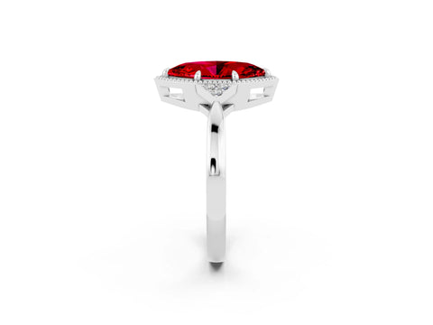 White gold Marquise Cut Ruby Halo Ring with Tapered Band and Four-Prong Setting_2