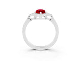 White gold Marquise Cut Ruby Halo Ring with Tapered Band and Four-Prong Setting_3