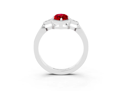White gold Marquise Cut Ruby Halo Ring with Tapered Band and Four-Prong Setting_3