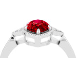 White gold Marquise Cut Ruby Halo Ring with Tapered Band and Four-Prong Setting_4