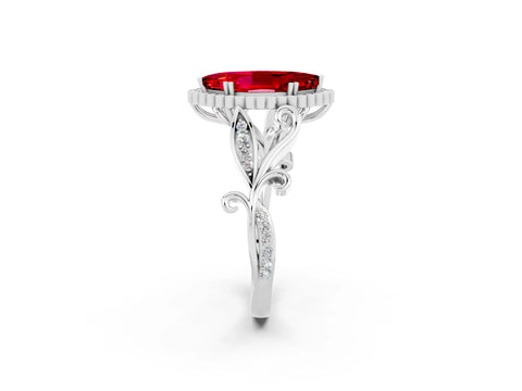 White gold Marquise Cut Ruby Halo Ring with Vintage Split Shank and Four-Prong Setting_26