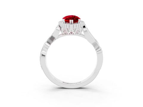 White gold Marquise Cut Ruby Halo Ring with Vintage Split Shank and Four-Prong Setting_27