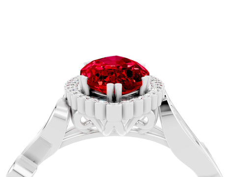 White gold Marquise Cut Ruby Halo Ring with Vintage Split Shank and Four-Prong Setting_28