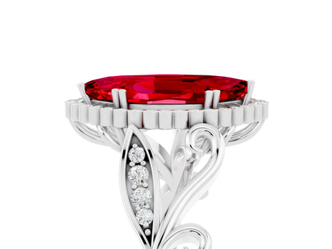 White gold Marquise Cut Ruby Halo Ring with Vintage Split Shank and Four-Prong Setting_29