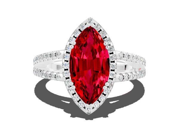 Platinum Marquise Cut Ruby Halo Split Shank Engagement Ring