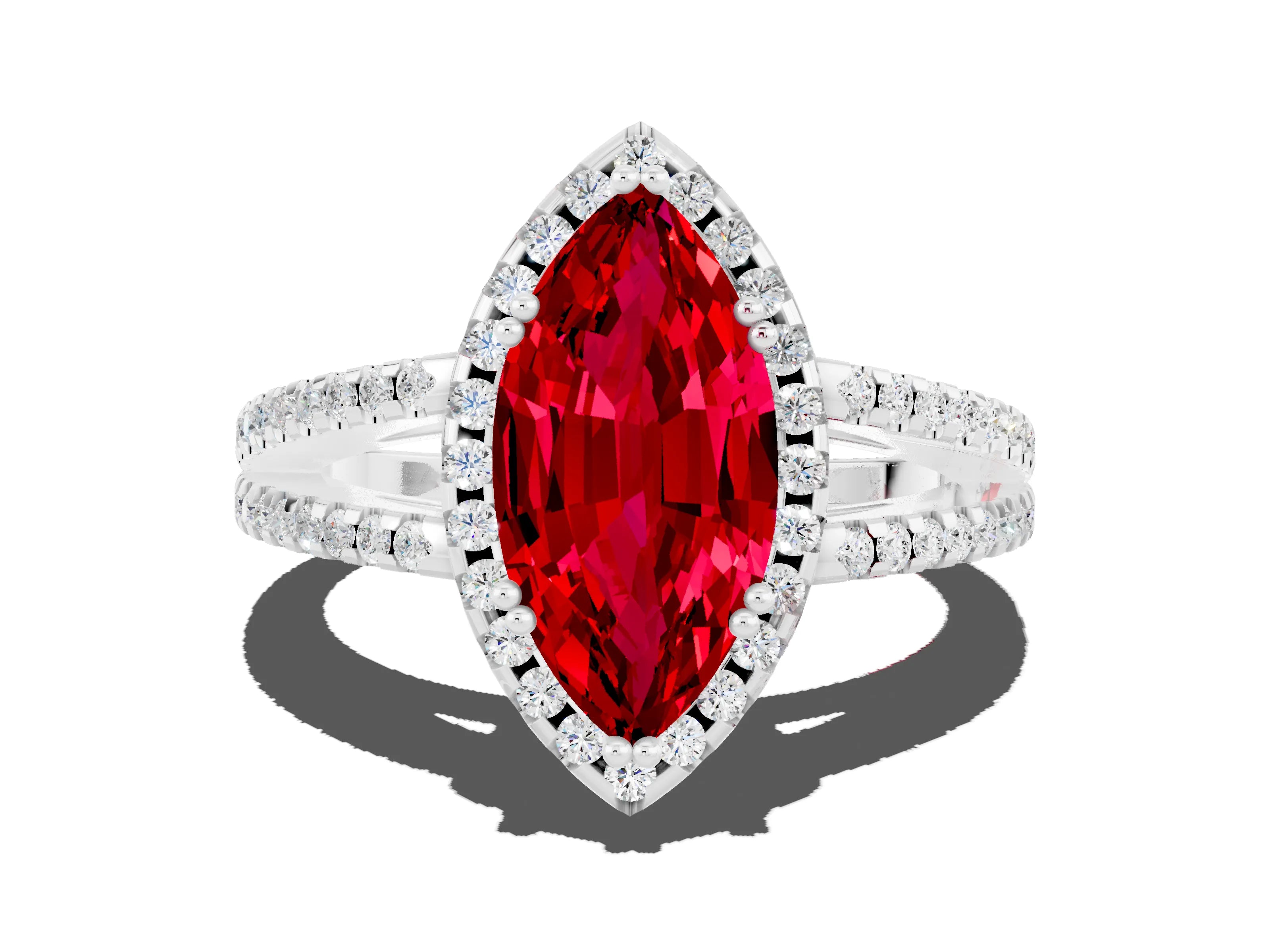 White gold Marquise Cut Ruby Halo Split Shank Engagement Ring_12