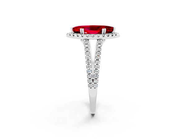 Platinum Marquise Cut Ruby Halo Split Shank Engagement Ring