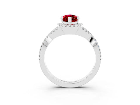 White gold Marquise Cut Ruby Halo Twist Band Solitaire Prong Setting Ring_3