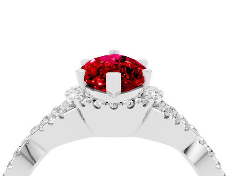 White gold Marquise Cut Ruby Halo Twist Band Solitaire Prong Setting Ring_4