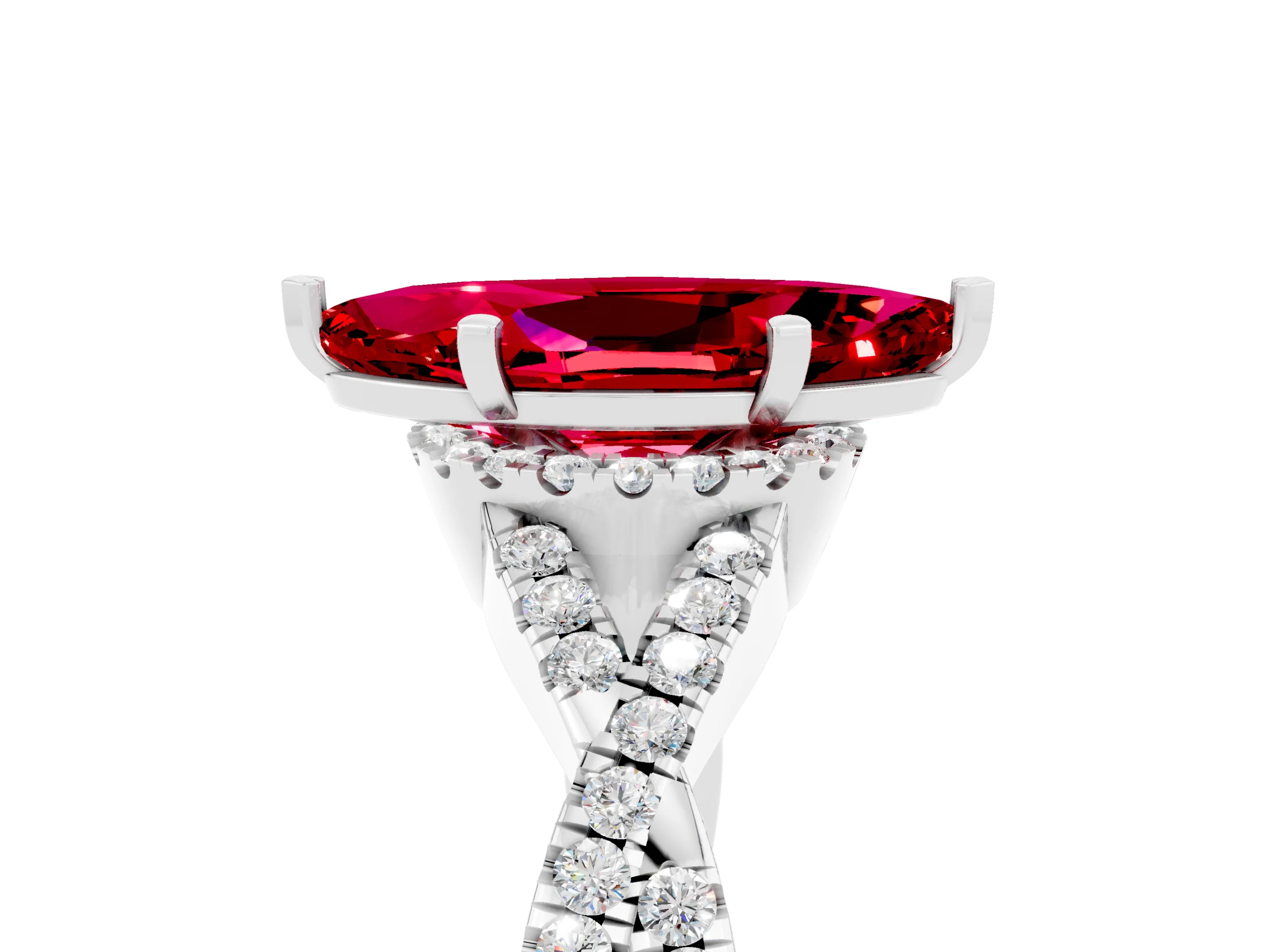 White gold Marquise Cut Ruby Halo Twist Band Solitaire Prong Setting Ring_5