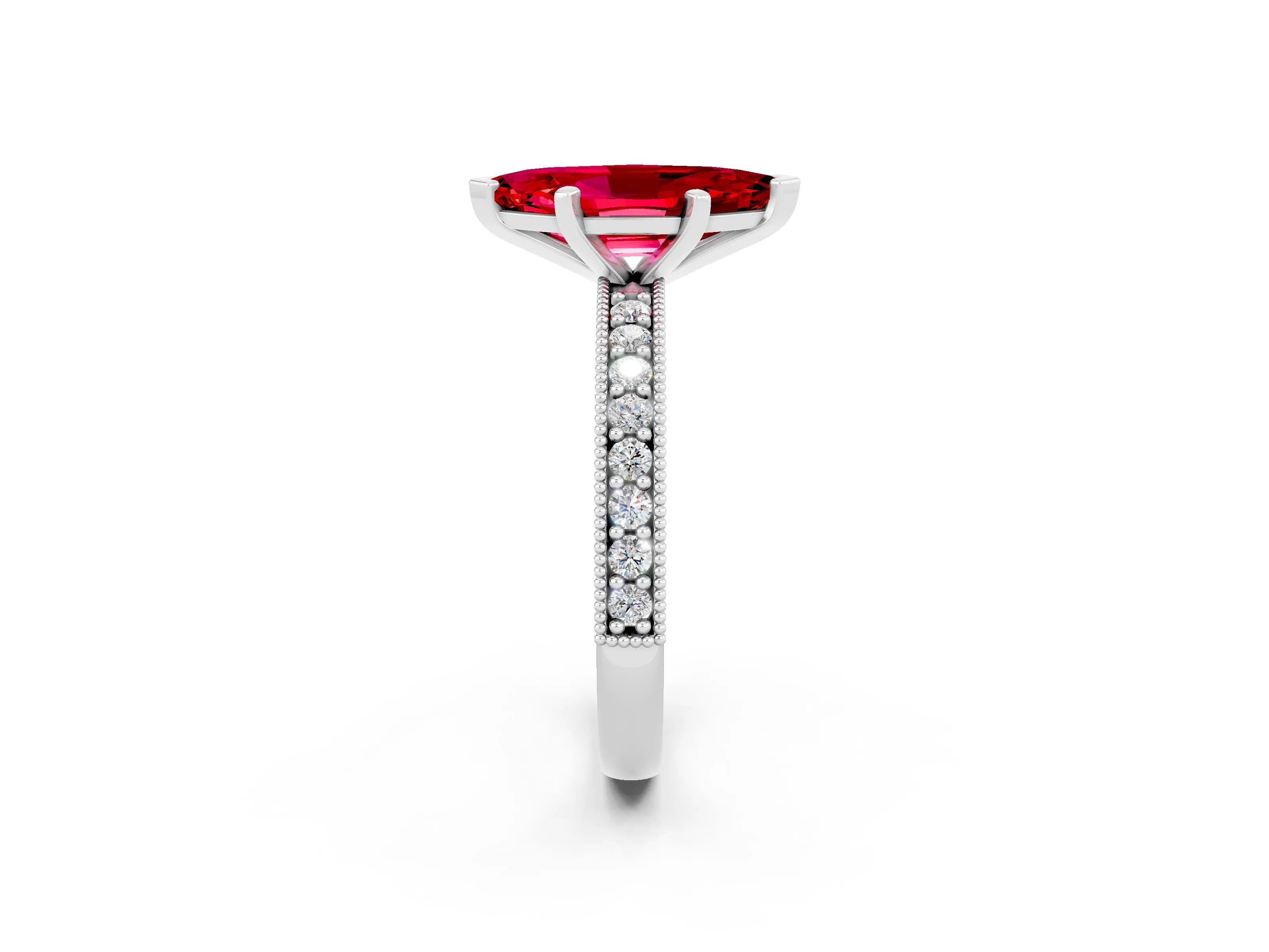 White gold Marquise Cut Ruby Milgrain Pavé Engagement Ring with Four-Prong Setting_2