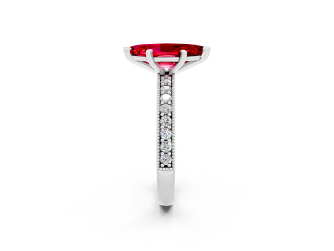White gold Marquise Cut Ruby Milgrain Pavé Engagement Ring with Four-Prong Setting_2