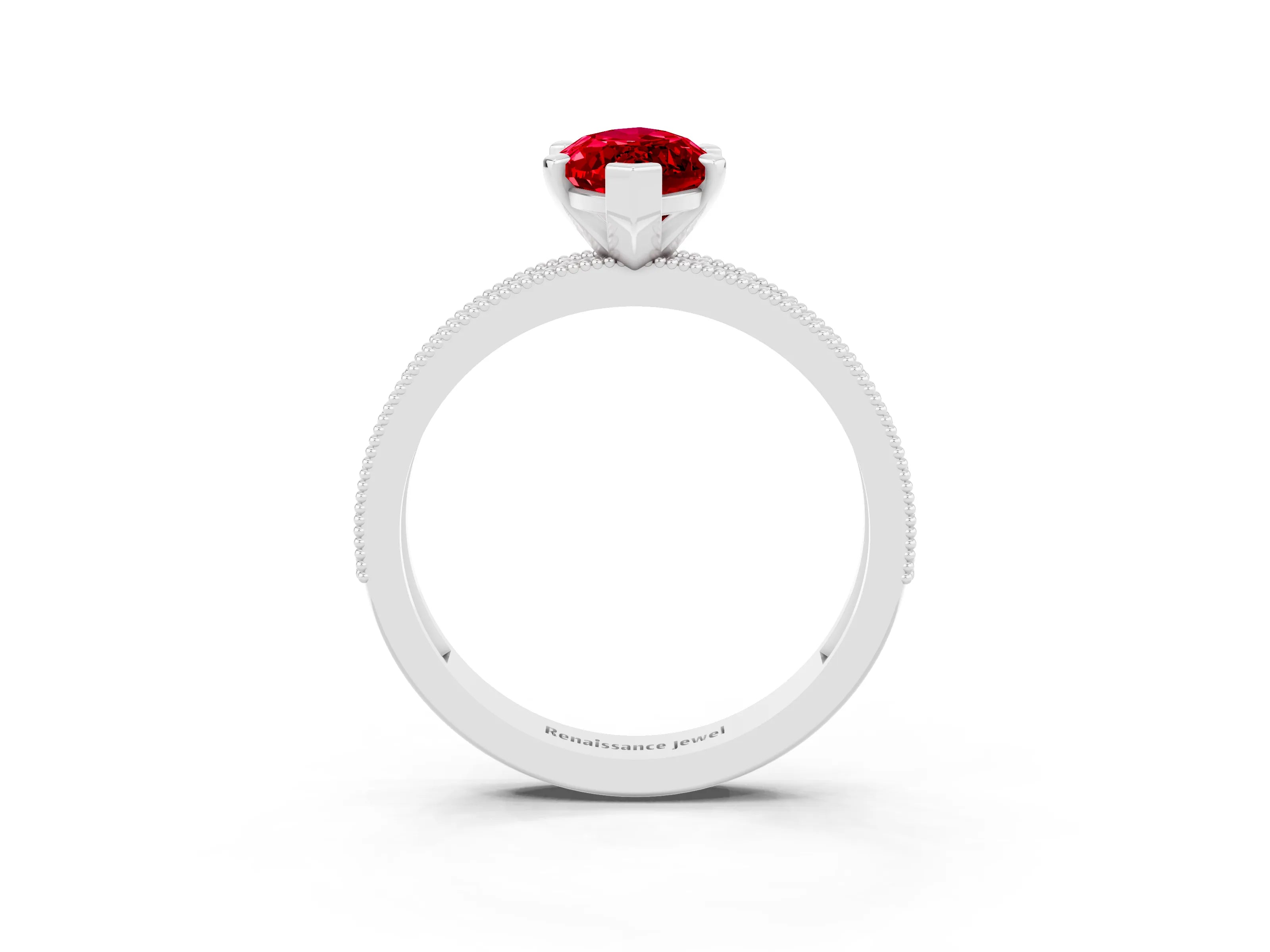 White gold Marquise Cut Ruby Milgrain Pavé Engagement Ring with Four-Prong Setting_3
