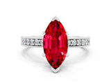 White gold Marquise Cut Ruby Milgrain Pavé Engagement Ring with Four-Prong Setting